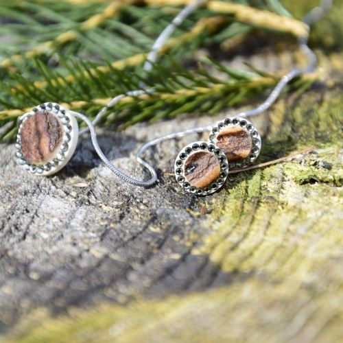 šperk z lesa - náušnice pecky z chirurgické oceli s šedými kamínky - Art&Nature