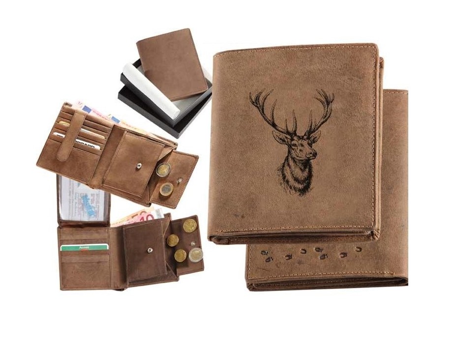 kožená peněženka "na výšku" - jelení hlava