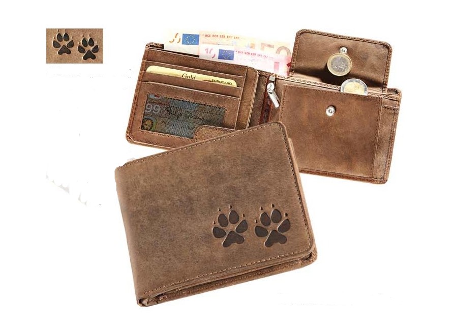 kožená peněženka "na šířku" - psí stopy